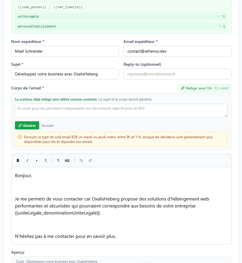 Interface campagnes email Leadko